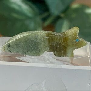 Native American Zuni Carved Fox Wolf Fetish Bead Turquoise Drilled Vintage 1.2"